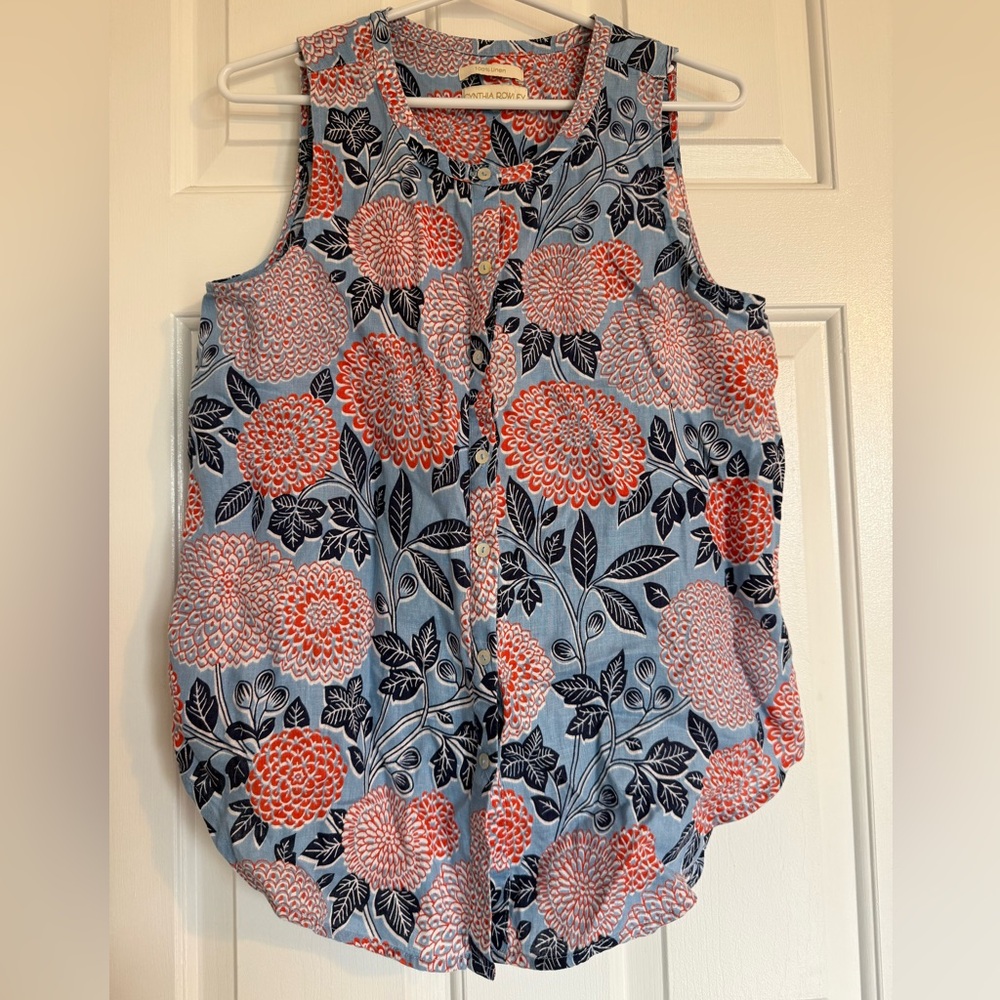 Sleeveless Linen Floral Top